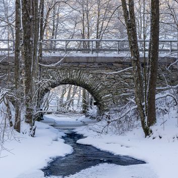 Stone arch bridge in winter